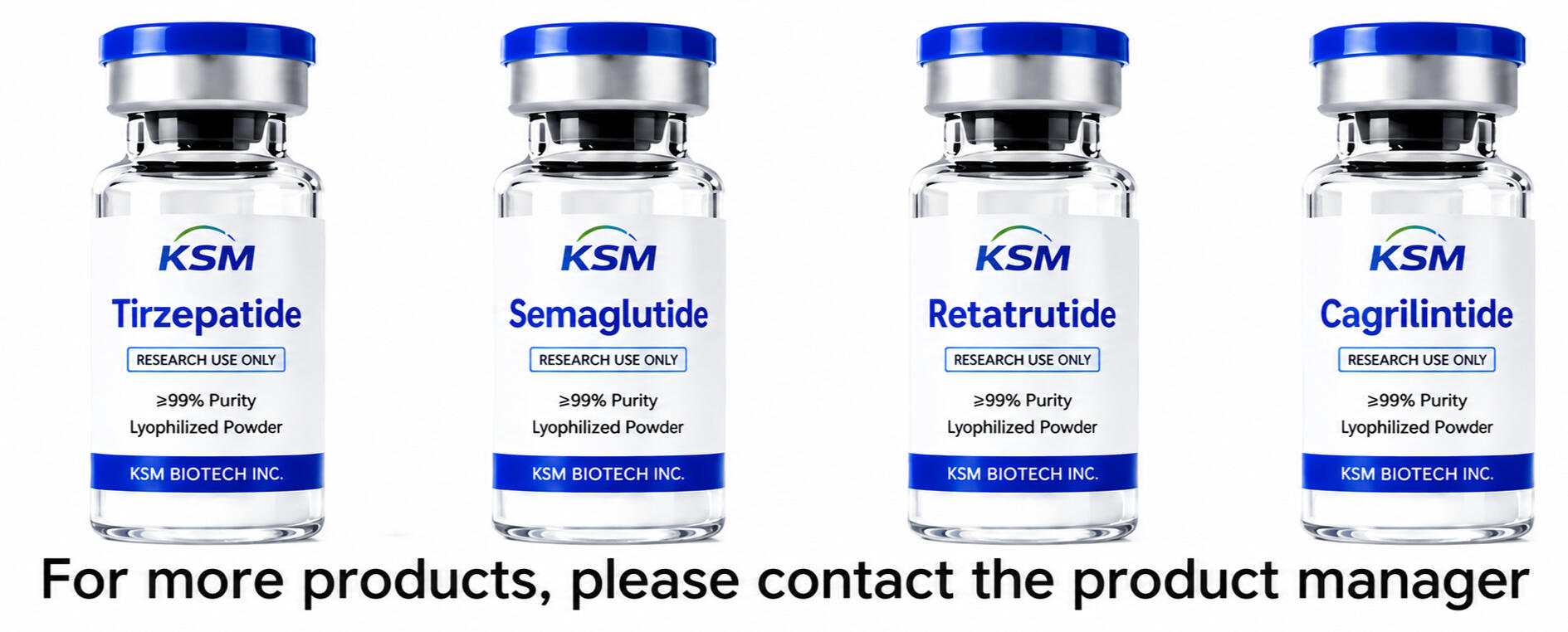 Research peptides including Tirzepatide, Semaglutide, Retatrutide and Cagrilintide supplied with high purity standards.